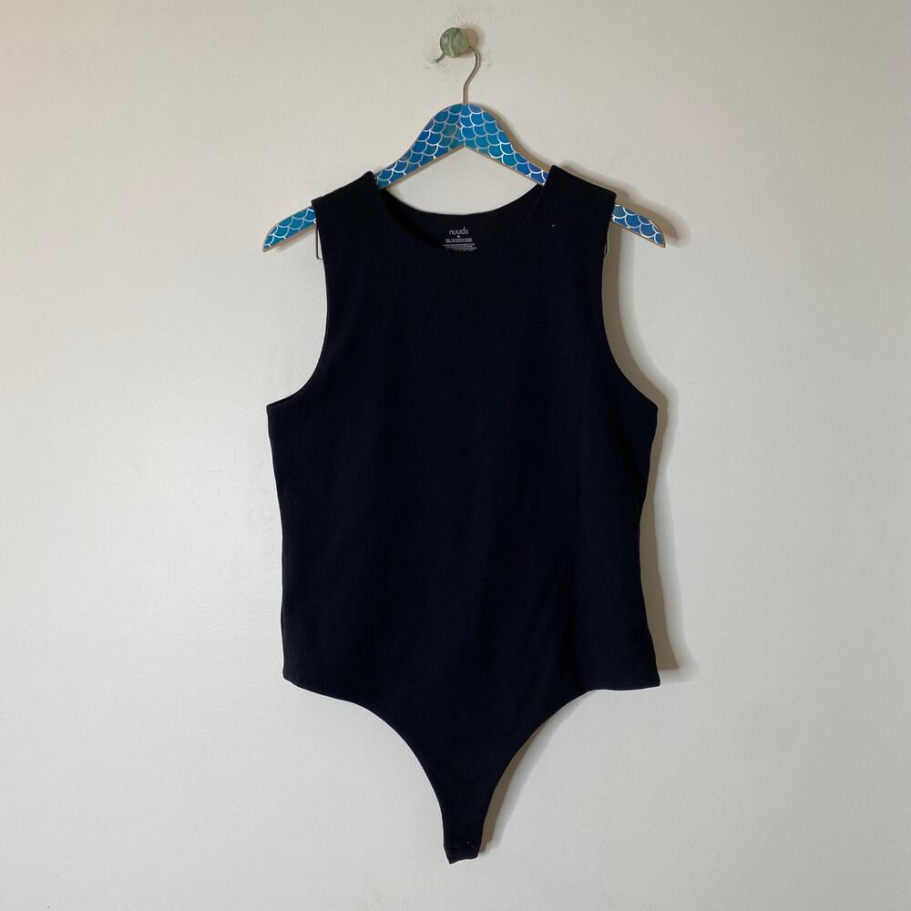 NUUDS Black Ribbed Crew Tank Bodysuit Size XL - Picture 10 of 10